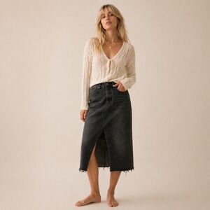 Altar'd State Denim Split Front Midi Skirt Sz M NWT Washed Black